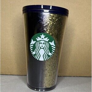 Starbucks 2020 16oz Holiday Tumbler Cold Cup Blue and Gold Glitter